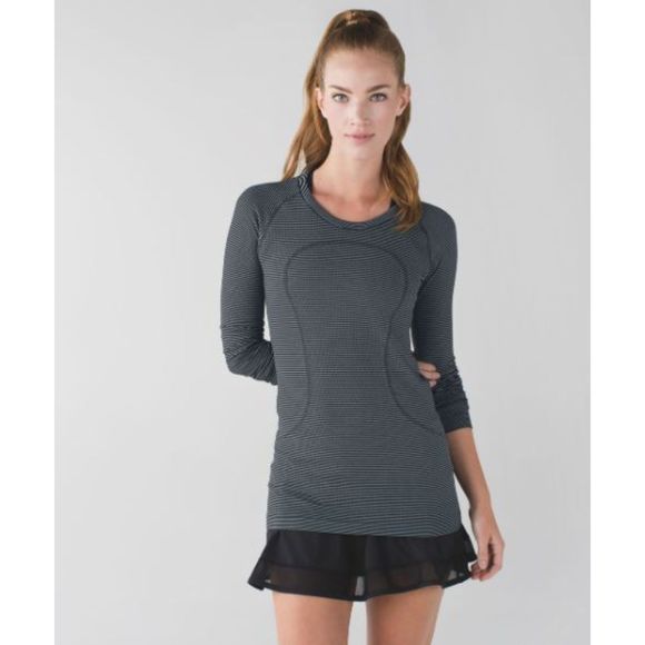 lululemon athletica Tops - Lululemon Swiftly Tech Long Sleeve Crew Tempo Stripe Black White